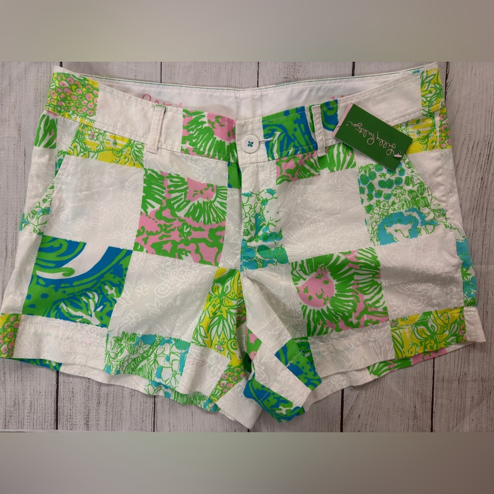Lilly Pulitzer NWTs sz 14 Patchwork Cotton Shorts Resort White Lioness